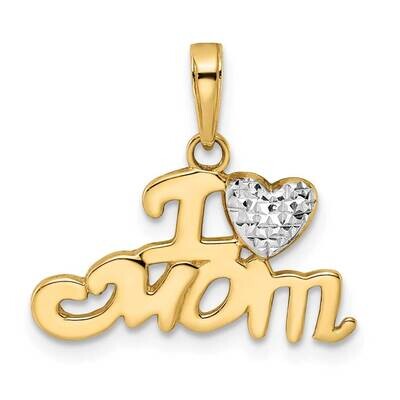 Diamond-Cut I Heart Mom Pendant 14k Gold with White Rhodium M3023, MPN: M3023,