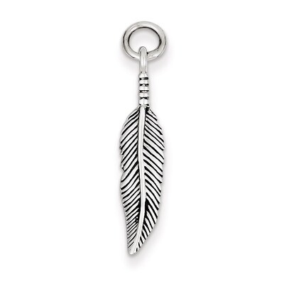 Feather Charm Antiqued Sterling Silver QC6371, MPN: QC6371, 883957915975