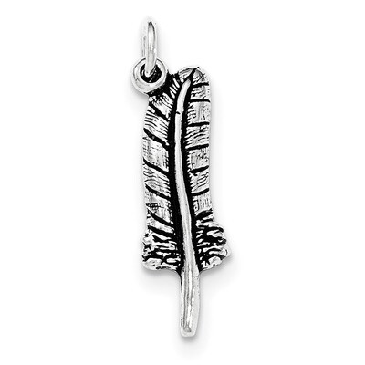 Antiqued &amp; Textured Feather Pendant Sterling Silver QC8956
