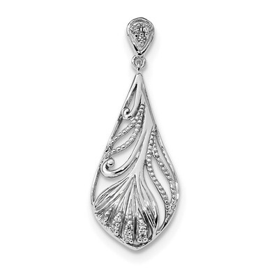 CZ Diamond Feather Pendant Sterling Silver Rhodium-plated Polished QP4793, MPN: QP4793,