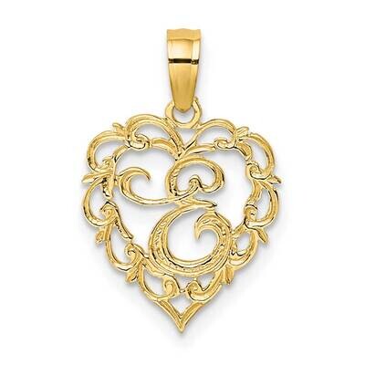 E Script Initial In Heart Charm 14k Gold K6424E, MPN: K6424E, 637218007530