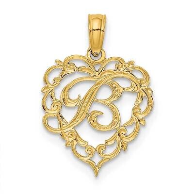 B Script Initial In Heart Charm 14k Gold K6424B, MPN: K6424B, 637218007516