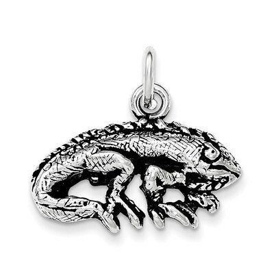 Antiqued &amp; Textured Iguana Pendant Sterling Silver QC8747