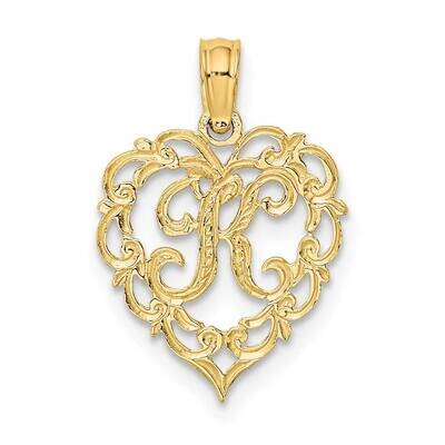 K Script Initial In Heart Charm 14k Gold K6424K, MPN: K6424K, 637218007592