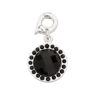 Nikki Lissoni Chic Black Mirror Glass Charm with Swarovski Crystals Silver-plated 15mm D1244SS, MPN…