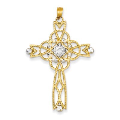 Diamond-cut Beaded Trim Infinity Cross Pendant 14k Gold C4309, MPN: C4309, 637218116331