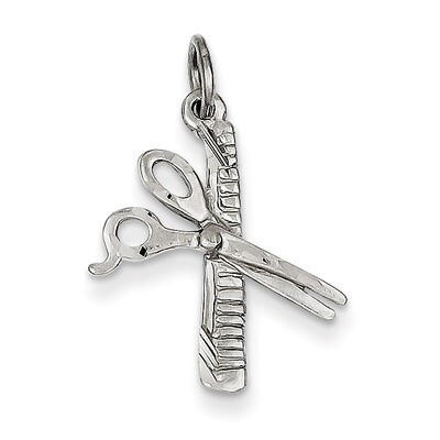 Polished Diamond-cut Comb &amp; Scissors Charm 14k White Gold D1248, MPN: D1248, 883957394046