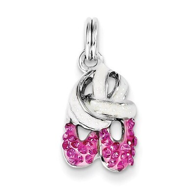 Pink Cubic Zirconia Enamel Ballet Slipper Charm Sterling Silver QC6474, MPN: QC6474, 191101561191
