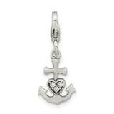 CZ Diamond Anchor with Heart with Lobster Clasp Charm Sterling Silver Antiqued QCC1247, MPN: QCC124…