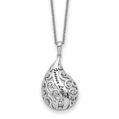 Antiqued CZ Diamond Forever Loved Forever Missed 18 Inch Necklace Sterling Silver QSX778, MPN: QSX7…