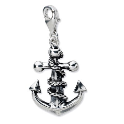 3-D Antiqued Anchor &amp; Rope Charm Sterling Silver QCC675 by Amore La Vita, MPN: QCC675, 886774074542