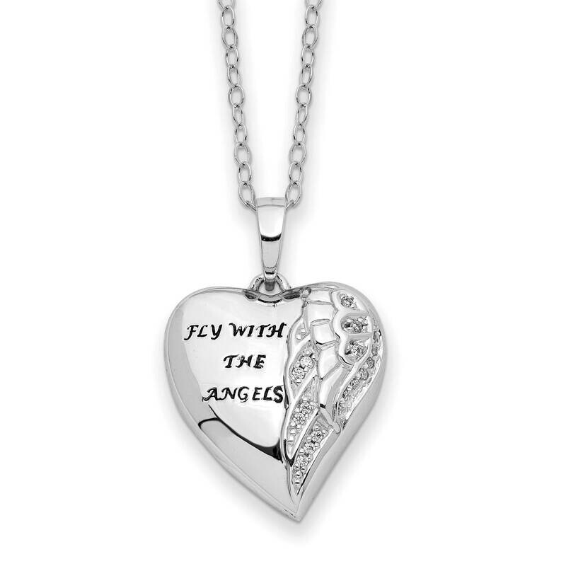 Antiqued CZ Diamond Fly with The Angels 18 Inch Ash Holder Necklace Sterling Silver QSX774