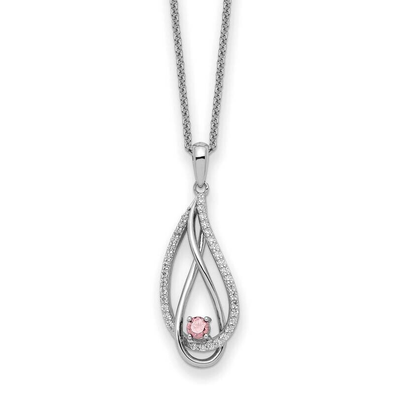 Oct CZ Diamond Always In My Heart Birthstone 18 Inch Necklace Sterling Silver QSX767