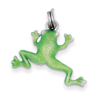 Green Enamel Frog Charm Sterling Silver QC6255, MPN: QC6255, 886774759708
