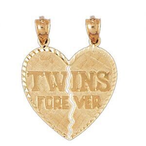 Dazzlers Jewelry Twins Heart Pendant Necklace Charm Bracelet in Yellow, White or Rose Gold 9934, MP…