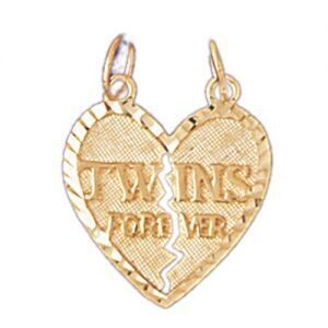 Dazzlers Jewelry Twins Heart Pendant Necklace Charm Bracelet in Yellow, White or Rose Gold 9933, MP…