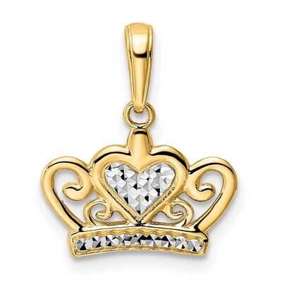 Heart Crown Pendant 14k Gold and White Rhodium Diamond-Cut M2959, MPN: M2959, 196904073391