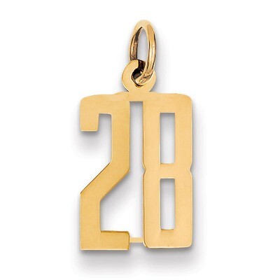Number 28 Charm 14k Gold Small Polished Elongated LES28, MPN: LES28, 883957218915