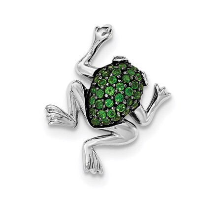 White Topaz &amp; Chrome Diopside Frog Pendant Sterling Silver Rhodium QP4550CD, MPN: QP4550CD,