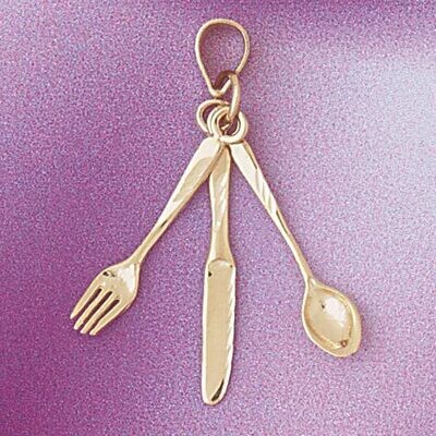 Dazzlers Jewelry Fork Knife Spoon Pendant Necklace Charm Bracelet in Yellow, White or Rose Gold 691…
