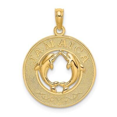 Jamaica On Round Frame with Dolphins Charm 14k Gold K7556, MPN: K7556, 637218115846