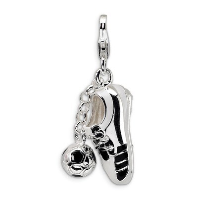 3-D Enameled Soccer Shoe &amp; Ball Charm Sterling Silver QCC300 by Amore La Vita, MPN: QCC300, 8839573…