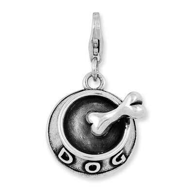3-D Dog Bowl &amp; Bone Charm Sterling Silver QCC880 by Amore La Vita, MPN: QCC880, 886774235912