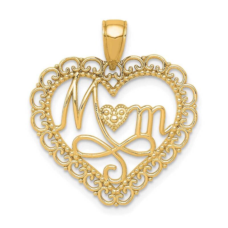 Mom Scallop Heart Pendant 14k Gold Polished K5195Y