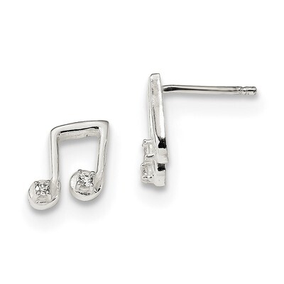 CZ Diamond Musical Notes Post Earrings Sterling Silver Polished QE13543, MPN: QE13543, 191101234187