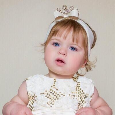 Baby Tiara Ivory Champagne Bow Crown Headband Princess Headband Princess Tiara Photo Prop Bow Headb…