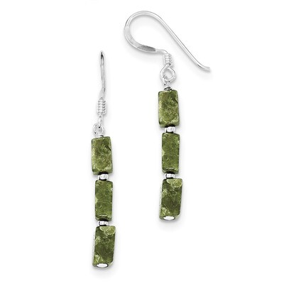 Green Russian Serpentine Stone Earrings Sterling Silver QE9735, MPN: QE9735, 883957537207