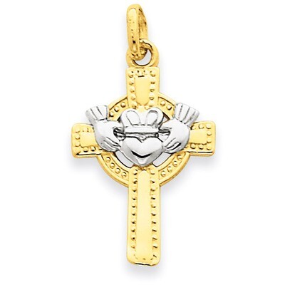 Claddagh Cross Pendant 14k Two-Tone Gold D859, MPN: D859, 752908142541