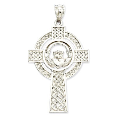 Celtic Claddagh Cross Pendant 14k White Gold D1522, MPN: D1522, 883957278490
