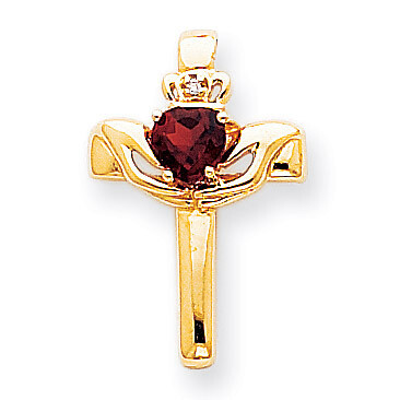 Garnet &amp; Diamond Claddagh Cross Pendant 14k Gold XP753GA/AA, MPN: XP753GA/AA, 883957243559