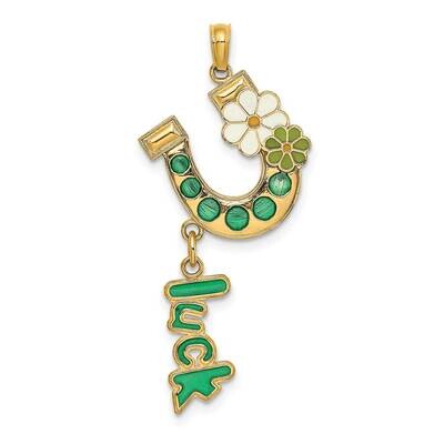Horseshoe with Luck Flowers Charm 14k Gold Enamel K7072, MPN: K7072, 637218164875
