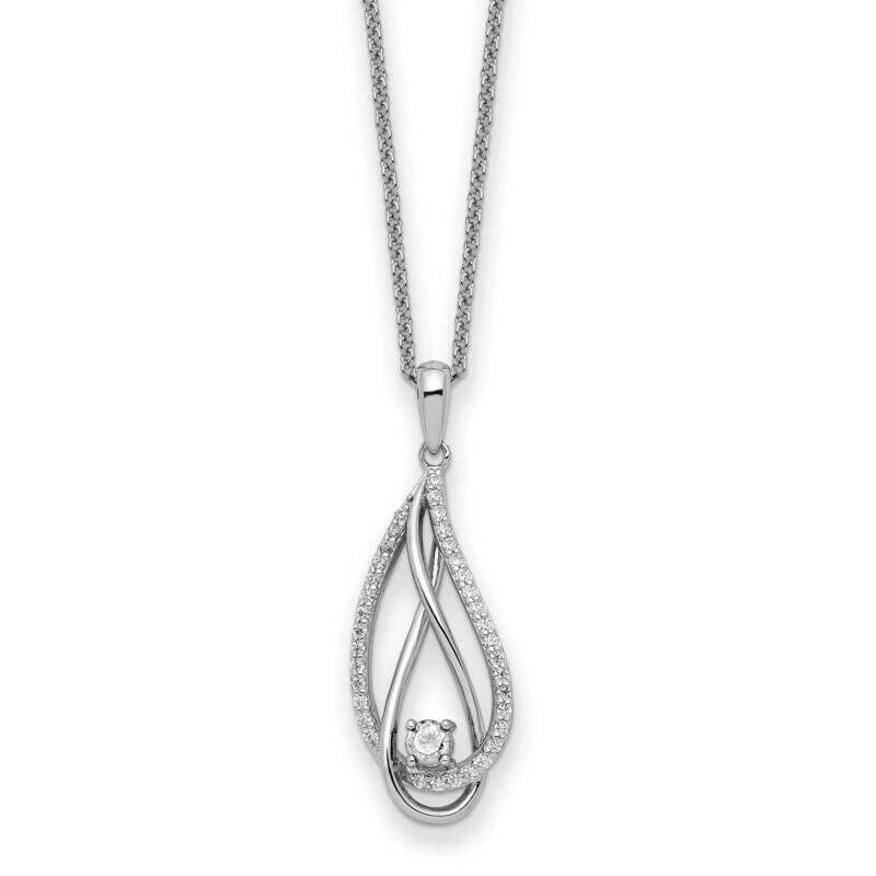 Apr CZ Diamond Always In My Heart Birthstone 18 Inch Necklace Sterling Silver QSX761