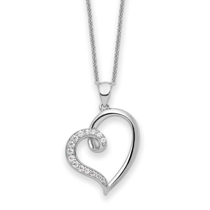 CZ Diamond Frienship Heart 18 Inch Necklace Sterling Silver QSX754