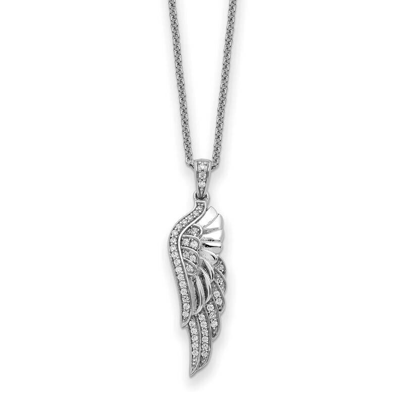 CZ Diamond Heaven Sent Wing 22 Inch Necklace Sterling Silver QSX753