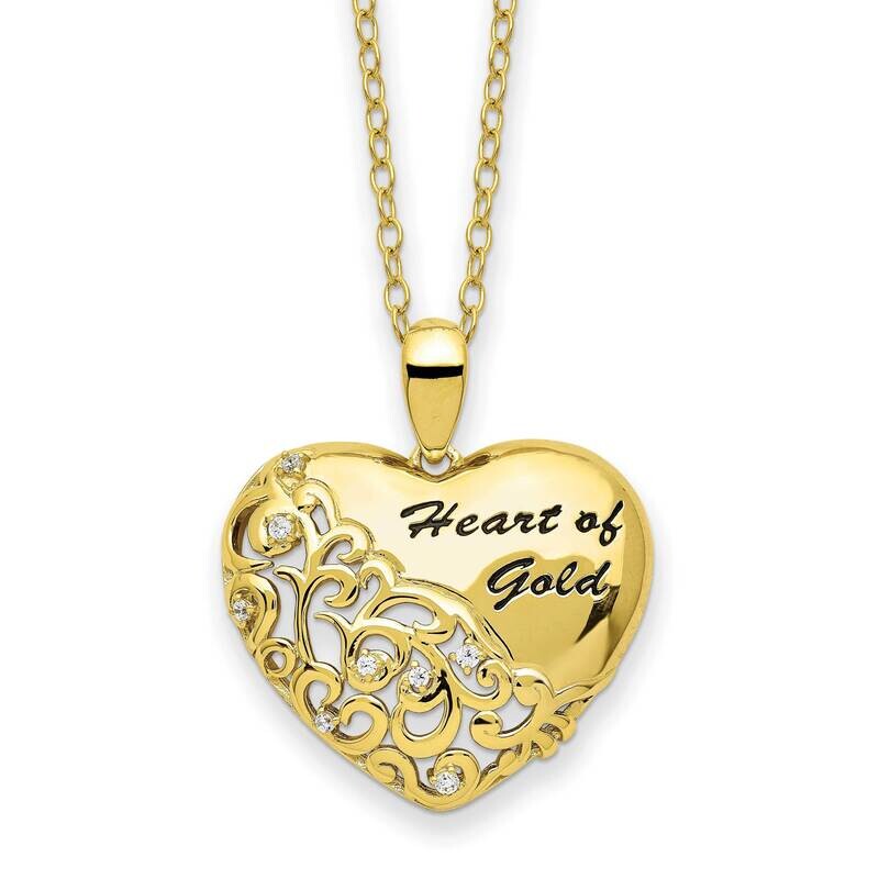 Sterling Silver CZ Diamond Heart Of Gold 18 Inch Necklace Gold-tone QSX751