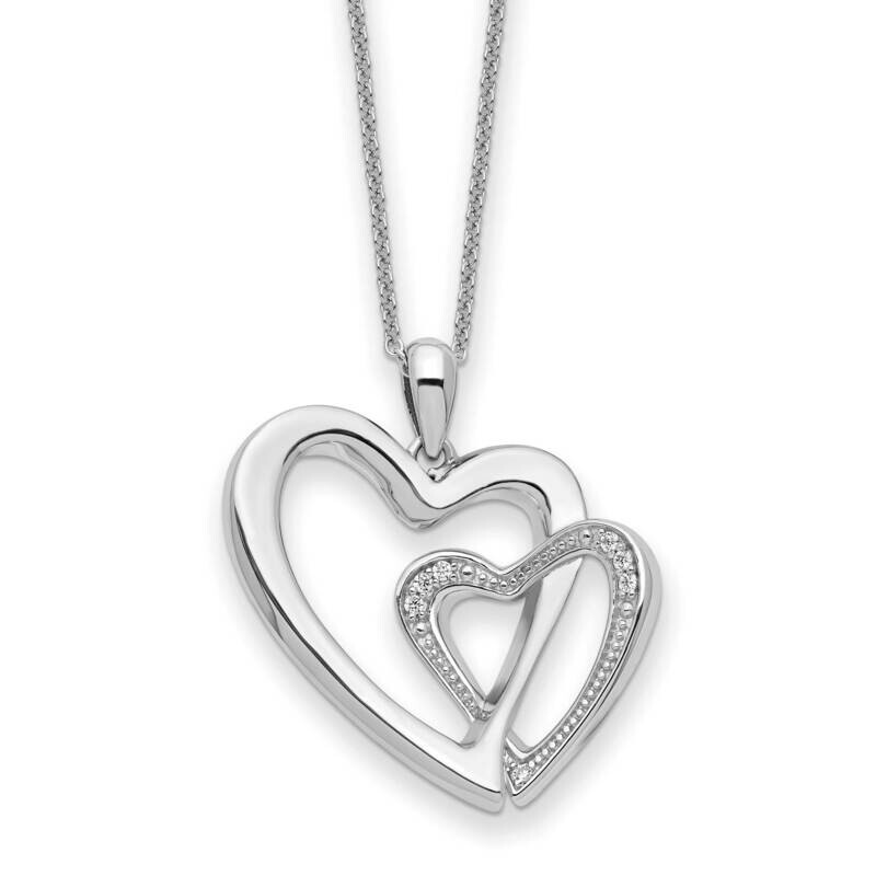 CZ Diamond You and Me Heart 18 Inch Necklace Sterling Silver QSX745
