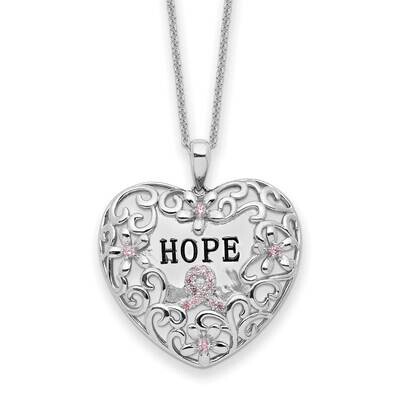 Pink CZ Diamond Breast Cancer Heart 18 Inch Necklace Sterling Silver QSX743, MPN: QSX743, 883957960…