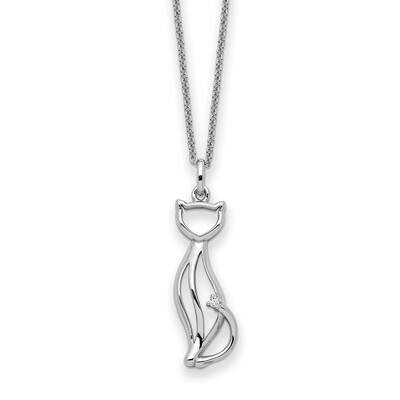 CZ Diamond Purrfect Love Cat 18 Inch Necklace Sterling Silver QSX742, MPN: QSX742, 883957959443