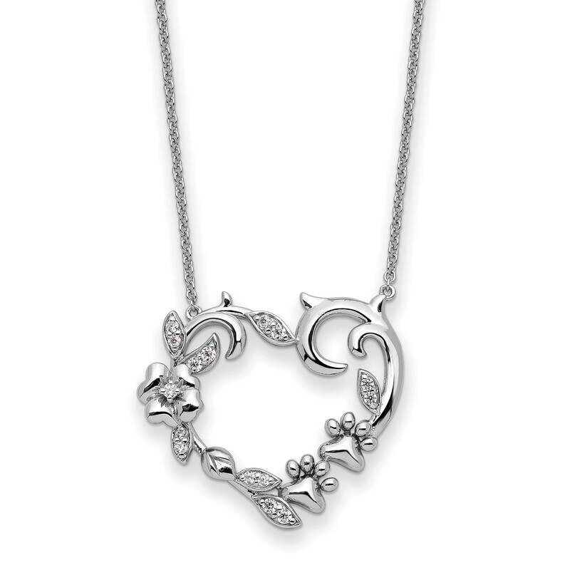 CZ Diamond My Special Pet Heart 18 Inch Necklace Sterling Silver QSX741