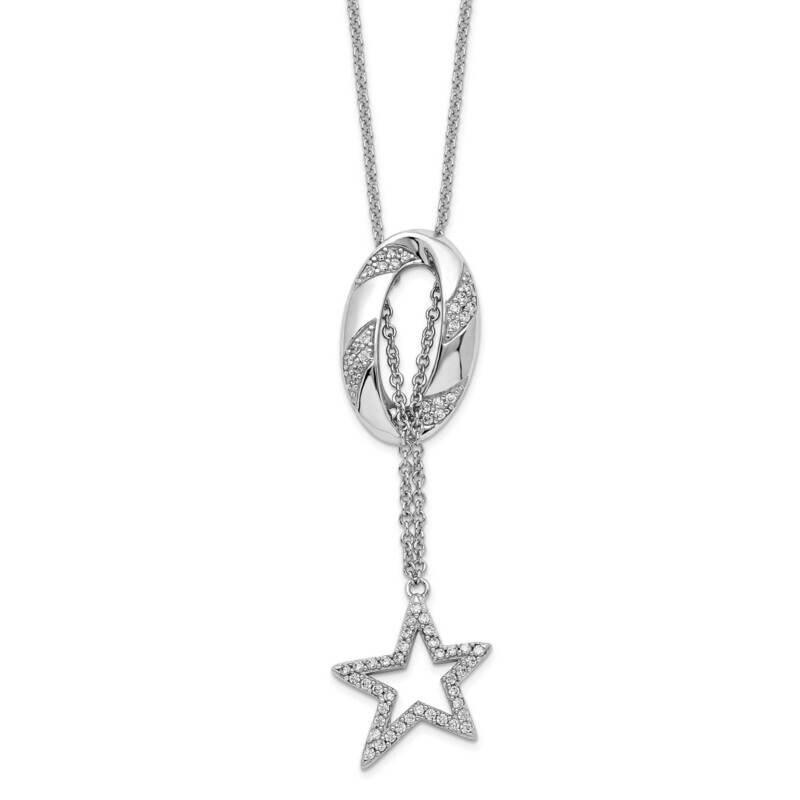CZ Diamond Catch A Falling Star 18 Inch Necklace Sterling Silver QSX737