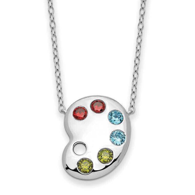 Multi-Color CZ Diamond Color Me Happy Pallet 18 Inch Necklace Sterling Silver QSX735