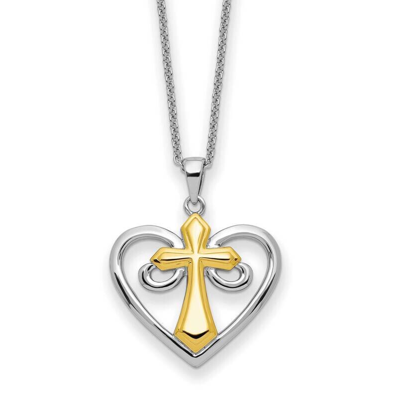 Sterling Silver and Heart Of Jesus 18 Inch Necklace Gold-tone QSX729