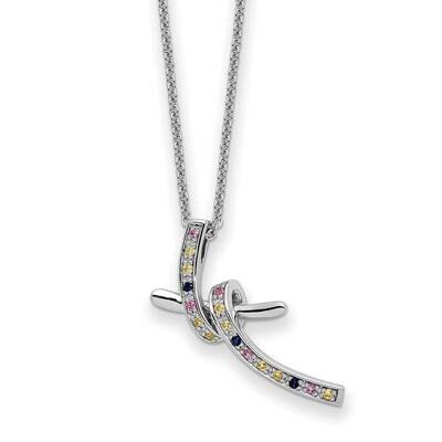 CZ Diamond &amp; Created Pink Sapphire Dancing with Joy 18 Inch Necklace Sterling Silver QSX725, MPN: Q…