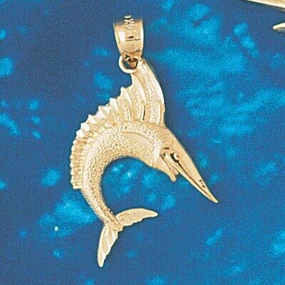 Dazzlers Jewelry Marlin Trout Fish Pendant Necklace Charm Bracelet in Yellow, White or Rose Gold 54…