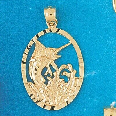 Dazzlers Jewelry Marlin Trout Fish Pendant Necklace Charm Bracelet in Yellow, White or Rose Gold 54…