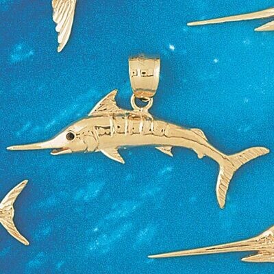 Dazzlers Jewelry Marlin Trout Fish Pendant Necklace Charm Bracelet in Yellow, White or Rose Gold 55…